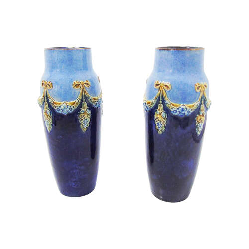 Pair of  Doulton Lambeth stoneware vases signed by Minnie Webb