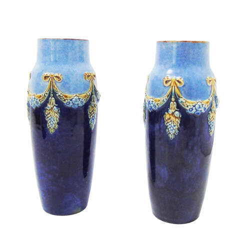 Pair of  Doulton Lambeth stoneware vases signed by Minnie Webb