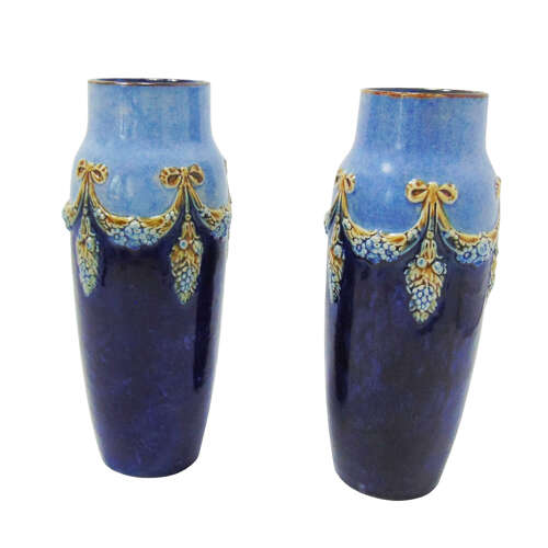 Pair of  Doulton Lambeth stoneware vases signed by Minnie Webb