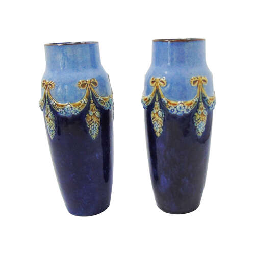 Pair of  Doulton Lambeth stoneware vases signed by Minnie Webb