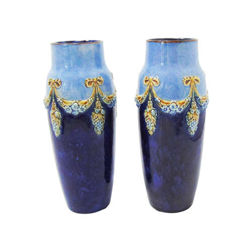 Pair of  Doulton Lambeth stoneware vases signed by Minnie Webb
