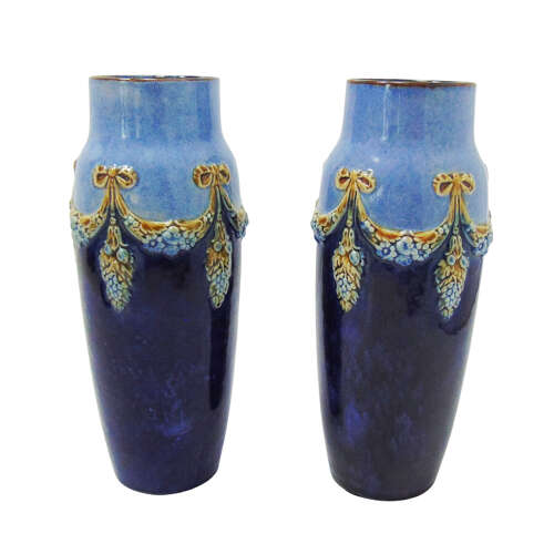 Pair of  Doulton Lambeth stoneware vases signed by Minnie Webb